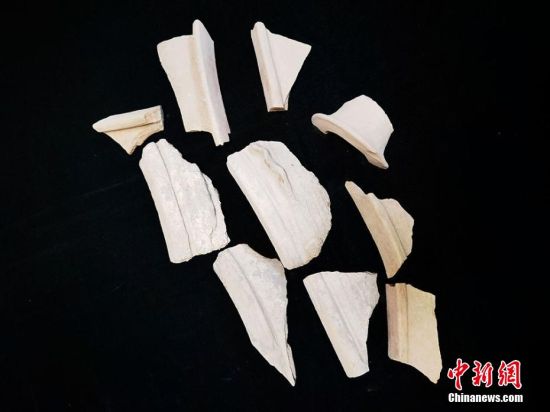 圖為靜寧縣賈河鄉(xiāng)竇坪村出土的彩陶片、紅陶片。 夏劍鋒 攝