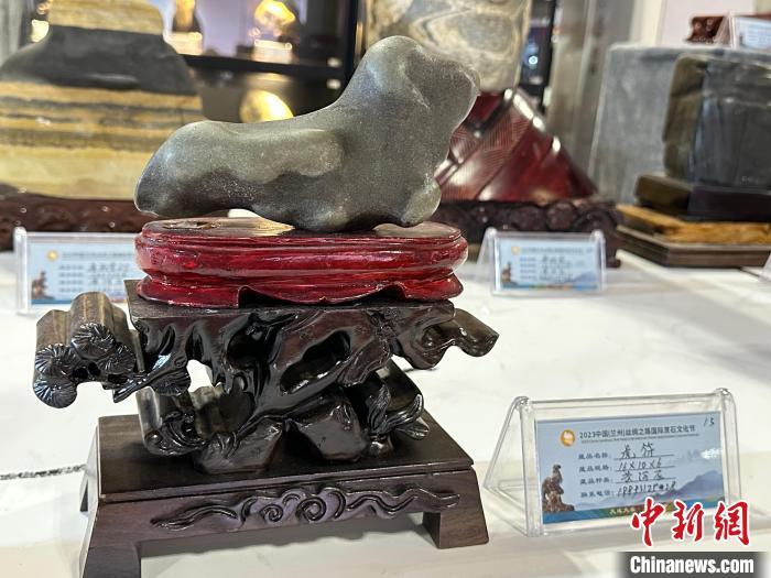 8月3日——7日，2023中國(蘭州)絲綢之路國際賞石文化節(jié)在甘肅國際會展中心舉行。圖為名為《虎符》的黃河石。楊娜 攝</p><p>